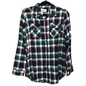 JNSO Flannel Shirt Plaid Button Down Long Sleeve Green Blue White L
